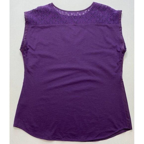 Womens Van Heusen Purple Grape‎ Dolman Sleeve Lace Back Mixed Media Top sz Small - Picture 5 of 7